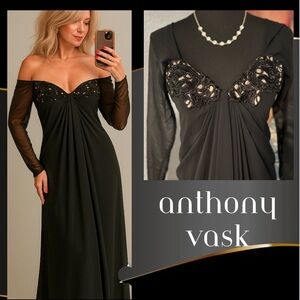VTG Anthony Vask, Victorian-Era, Empress Waist Chiffon Stunner, Heavily Beaded!